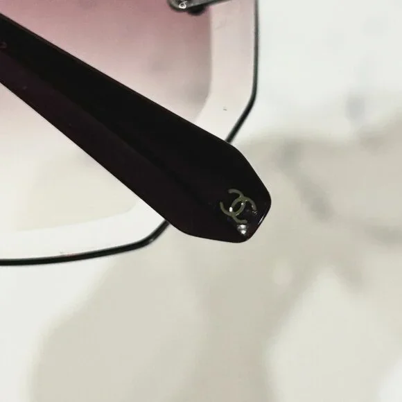 CHANEL Rimless Sunglasses 4220 Silver Frame Purple Tinted Gradient Lenses - Picture 6 of 8